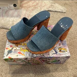 Jeffrey Campbell Blue and Brown Platform Mules